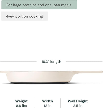Caraway Cast Iron Skillet - 12” Enameled Cast Iron Pan With 3 Layer Enamel Coating - No Seasoning Required - Compatible With All Stovetops - Free From Forever Chemicals - Cream