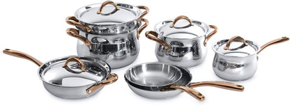 BergHOFF 11 Piece Ouro Cookware Set with Gold Handles, Silver/Rose, Large