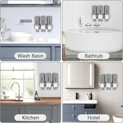 3 x 500ml per Cup Wall Mounted Manual Soap Dispenser for Home, Bath, Kitchen, Hotels, Restaurants. Shower and Lotion (Grey), Grey,transparent