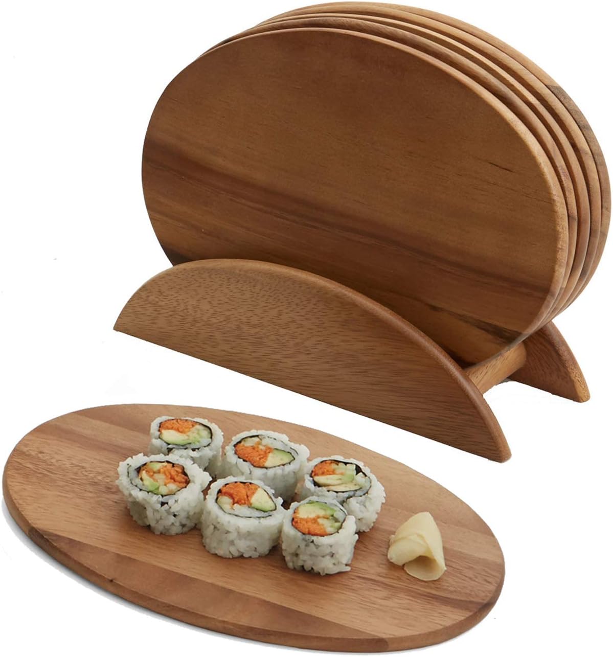 Woodard &amp; Charles 6 Acacia Wood Serving Boards w/Stand, 7 Pc, 10 Pack