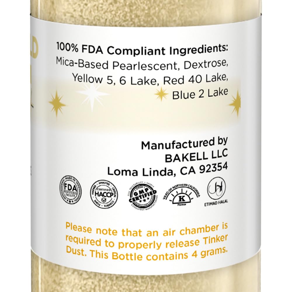 Bakell - Champagne Gold Tinker Dust Edible GLitter (4g, 1x Mini Spray Pump) for Food, Desserts, and Beverages!