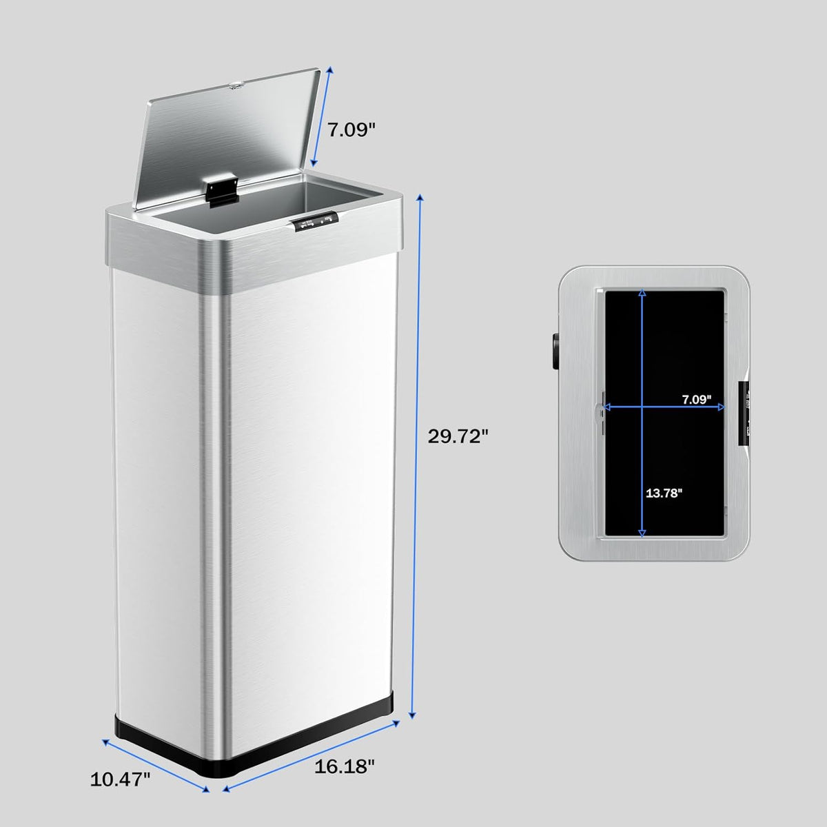 TLSUNNY 18.5 Gallon Motion Sensor Trash Can,Touchless Automatic Garbage Can,Brushed Stainless Steel Smart Bin,with Bag Holder,Soft Close Lid,for Kitchen,Office,RV,Bedroom,Living Room (Silver, 70L)