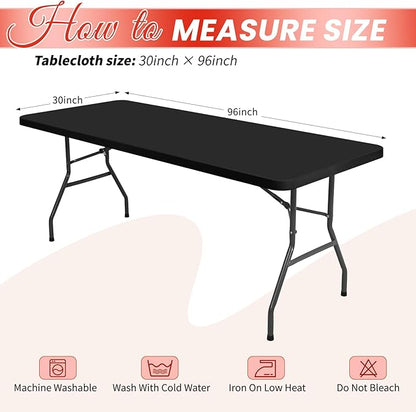 10 Pack Stretch Fabric Table Top Cap Cover, fits 8Ft Tables, Spandex Table Covers Washable Elastic Universal Rectangle Tablecloth Protector for Indoor Outdoor Party Picnic Wedding, Black,30" W x 96" L