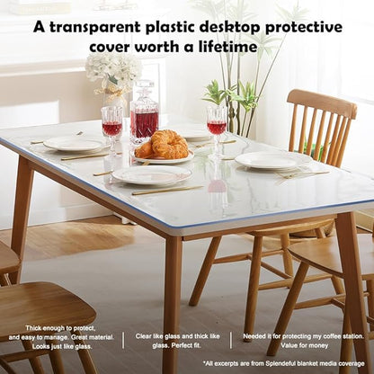 Clear Plastic Tablecloth Coffee Dining End Table Protector Cover Countertop Wood Marble Furniture Topper Tabletop Protection Pad PVC Vinyl Polyester Wipeable Tablecloth Water Resistant 36x78 Inch