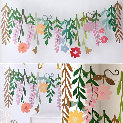 Colorful Wild Flower Garland Floral Banner Garden Party Decorations,Double-Sided Leaf Floral Garland Hanging Flowers for Decoration,Wildflower Party Decorations for Birthday Wedding Baby Shower