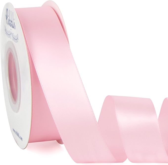Ribbli Double Faced Light Pink Baby Pink Satin Ribbon,1” x Continuous 25 Yards,Use for Bows Bouquet,Gift Wrapping,Baby Shower,Floral Arrangement