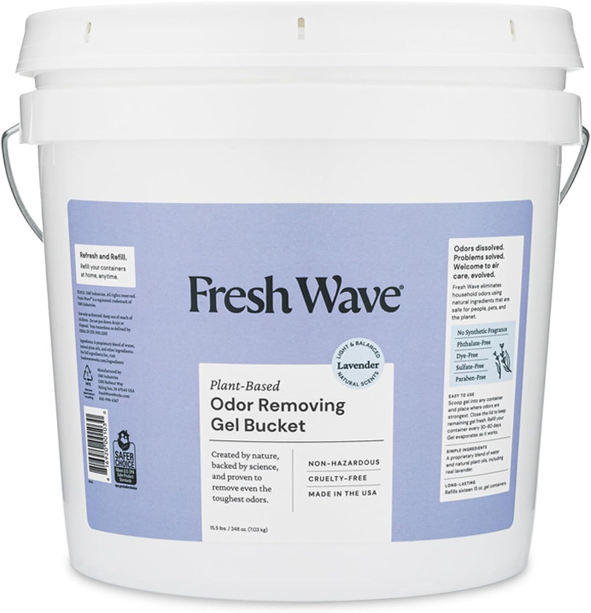 Fresh Wave Odor Removing Gel Bucket, 15.5 lb. (248 oz.) | Lavender Scent Refill | Odor Absorbers for Home | Safer Odor Relief | Natural Plant-Based Odor Eliminator | For Cooking, Trash & Pets