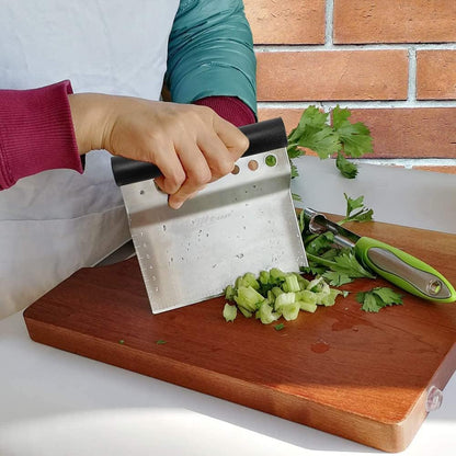 Alltop Bench Scraper & Chopper with Herb Stripper,Stainless Steel Multipurpose Kitchen Baking Tool for Bread Dough Pastry Cake -Leaf Remover with