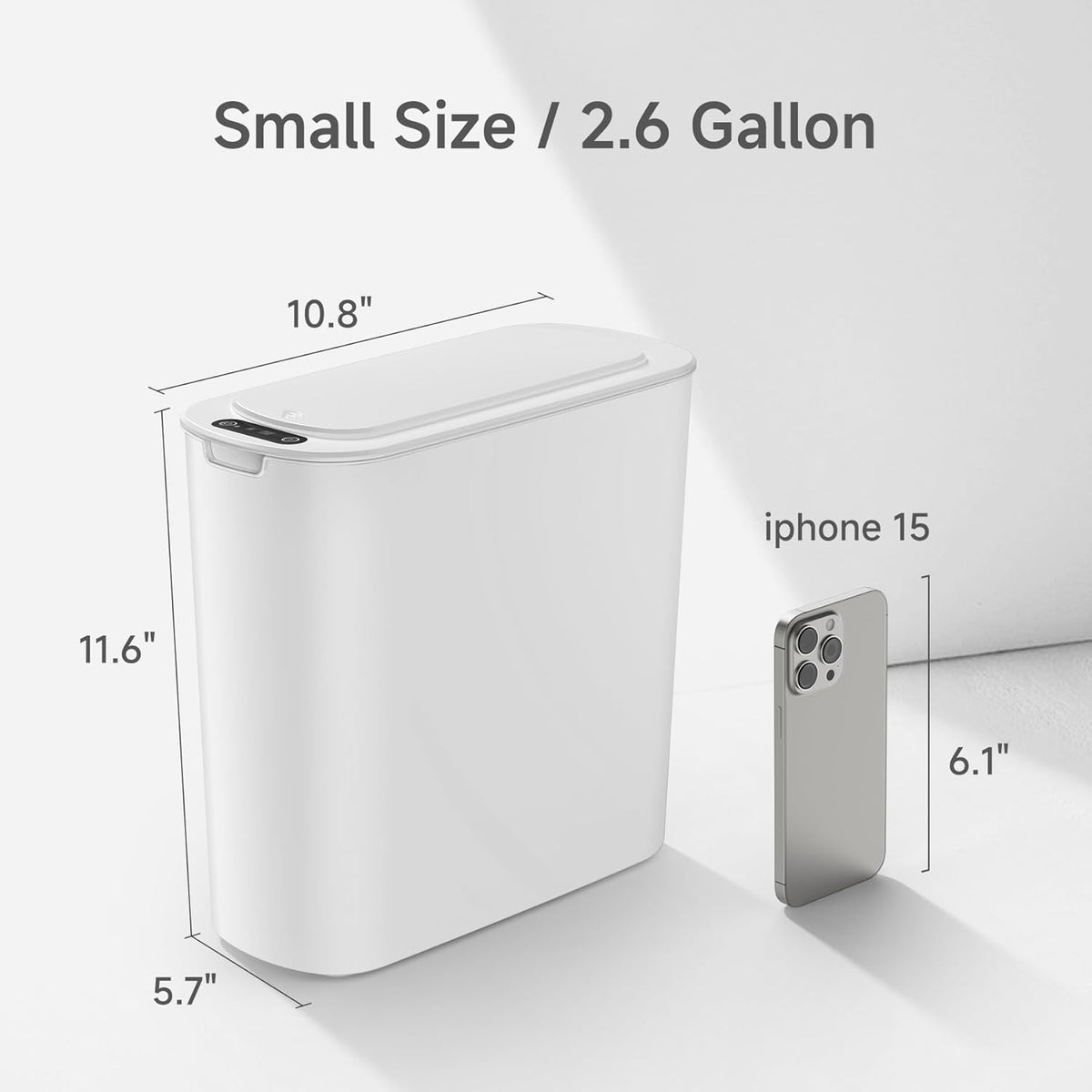 TIPGO Automatic Motion Sensor Bathroom Trash Can with Lid, 2.6 Gallon Touchless Trash Bin, Smart Garbage Can Plastic Slim Wastebasket for Bedroom, Office, Dorm (White)