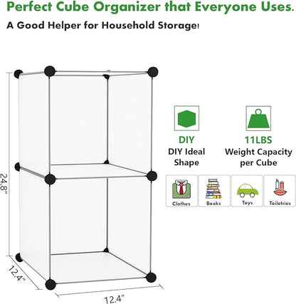 C&AHOME Cube Storage, 2-Cube Organizer Unit, Plastic Closet Storage Shelf, DIY Bookshelf, Modular Bookcase, Cabinet Ideal for Bedroom, Living Room, Office, 12.4" L x 12.4" W x 24.8" H White SBTM3002A