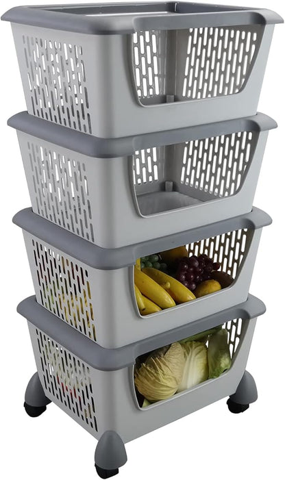 Obstnny 4 Pack Stacking Storage Bins, Multipurpose Large Plastic Baskets