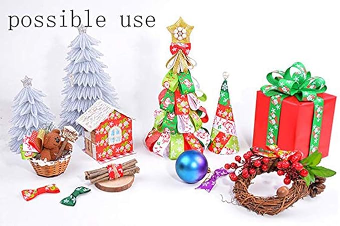 Christmas Ribbons for Gift 24 Yards 7/8" Grosgrain Fabric Ribbon for Xmas Day Party Decor Holiday Box Gift Wrapping Hair Bow Accessories DIY Festival Christmas Tree Ribbon (12Colors x 2Yds Each)