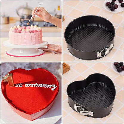 Springform Cake Pan Set of 3 (7, 8, 9 Inch) Heart Round Square Baking Pans Nonstick Cheesecake Pans with Removable Bottom Stainless Steel Bakeware for Cake, Mousse