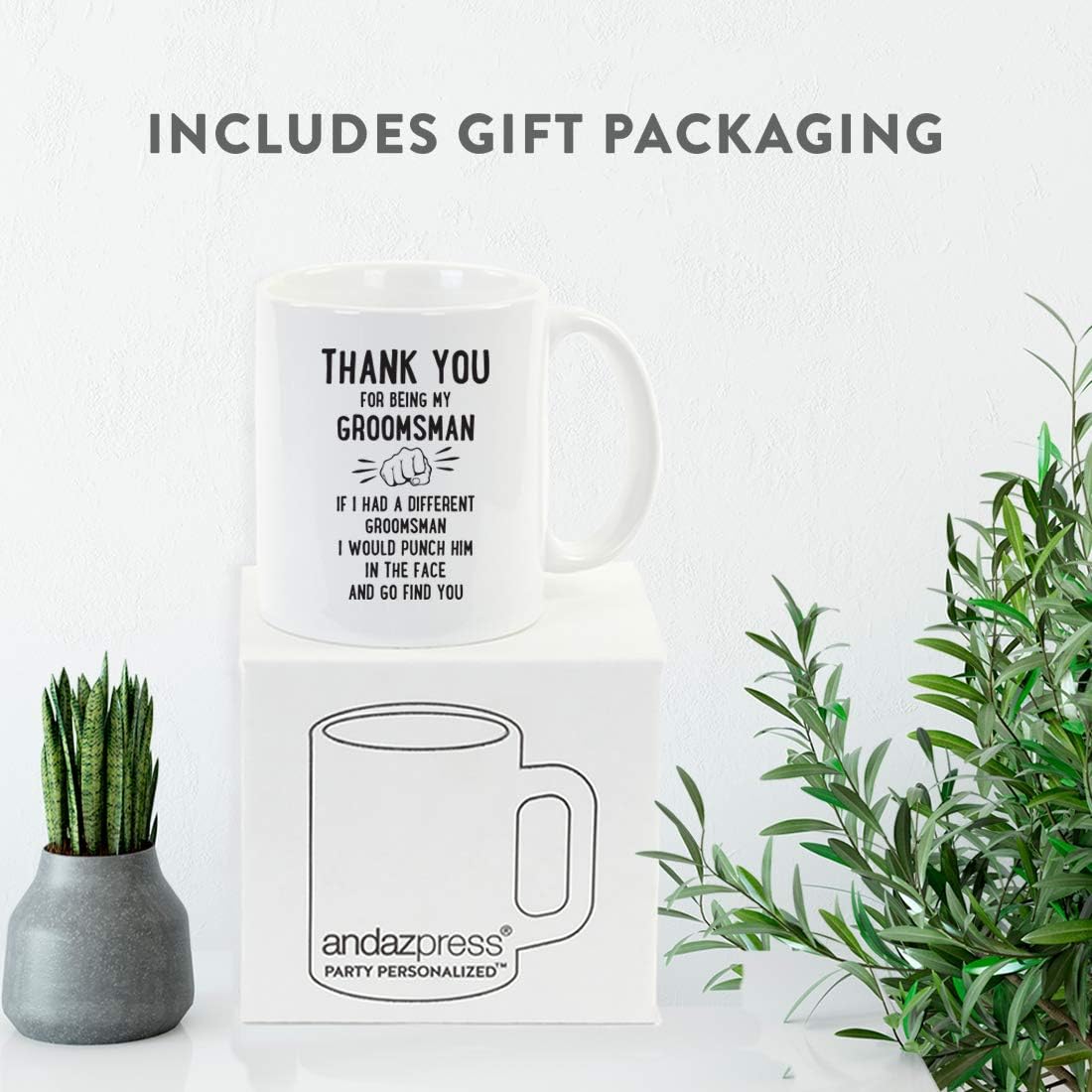 Andaz Press Funny Family 11oz. Coffee Mug Gift, Thank You for Being My Groomsman, Punch in Face, 1-Pack, Christmas Birthday Drinking Cup Present Ideas