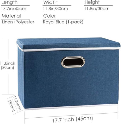 PRANDOM Large Collapsible Storage Bin with Lid [1-Pack] Fabric Foldable Storage Box Organizer Container Basket Cube with Cover for Home Bedroom Closet Office Nursery Royal Blue(17.7x11.8x11.8)