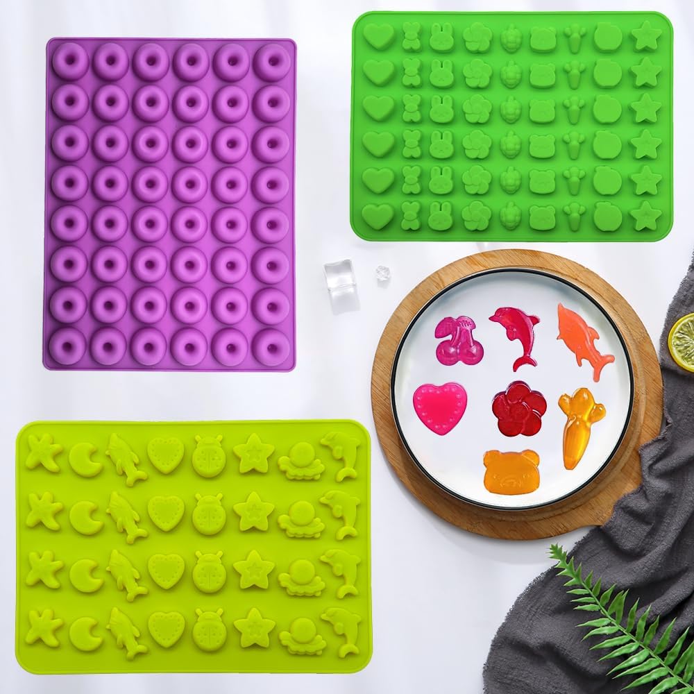 Gummy Candy Molds - Silicone Gummy Dinosaur/Marine Animal/Donut/Small Hearts Shapes/Fruit Snack Mold for Kids with 2pcs Dropper