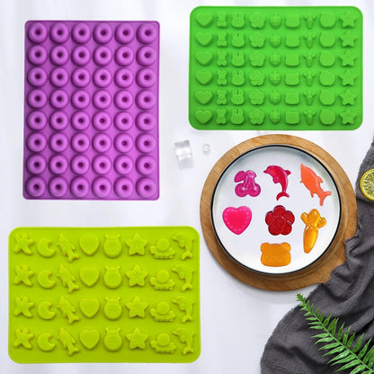 Gummy Candy Molds - Silicone Gummy Dinosaur/Marine Animal/Donut/Small Hearts Shapes/Fruit Snack Mold for Kids with 2pcs Dropper