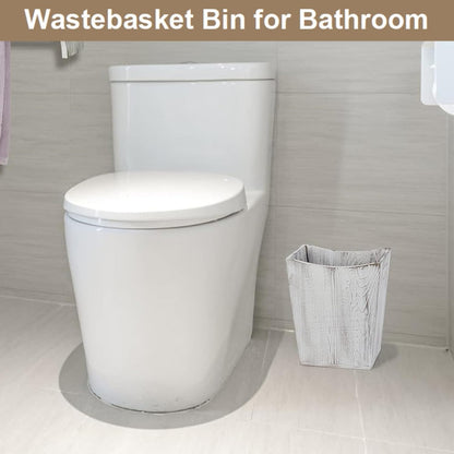 SEHERTIWY Wood Trash Can, Farmhouse Wastebasket Bin for Bathroom, Office, Bedroom, Living Room, Small Square Rustic Garbage Container (Wood-White)