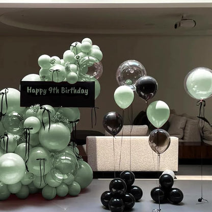 Sage Green and Black Balloon Arch Kit, 151Pcs Green Black Bobo Balloons Garland 18 12 10 5 inch for Birthday, Graduation, Baby Shower, Wedding, Anniversary, Holiday Party Decoration