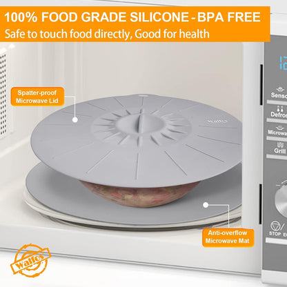 Walfos Silicone Microwave Mat & Lid Set, Heat Resistant Multi-Purpose Trivet Mat and Seal Lids, Non-Slip and BPA Free, Perfect for Oven and Hot Pan