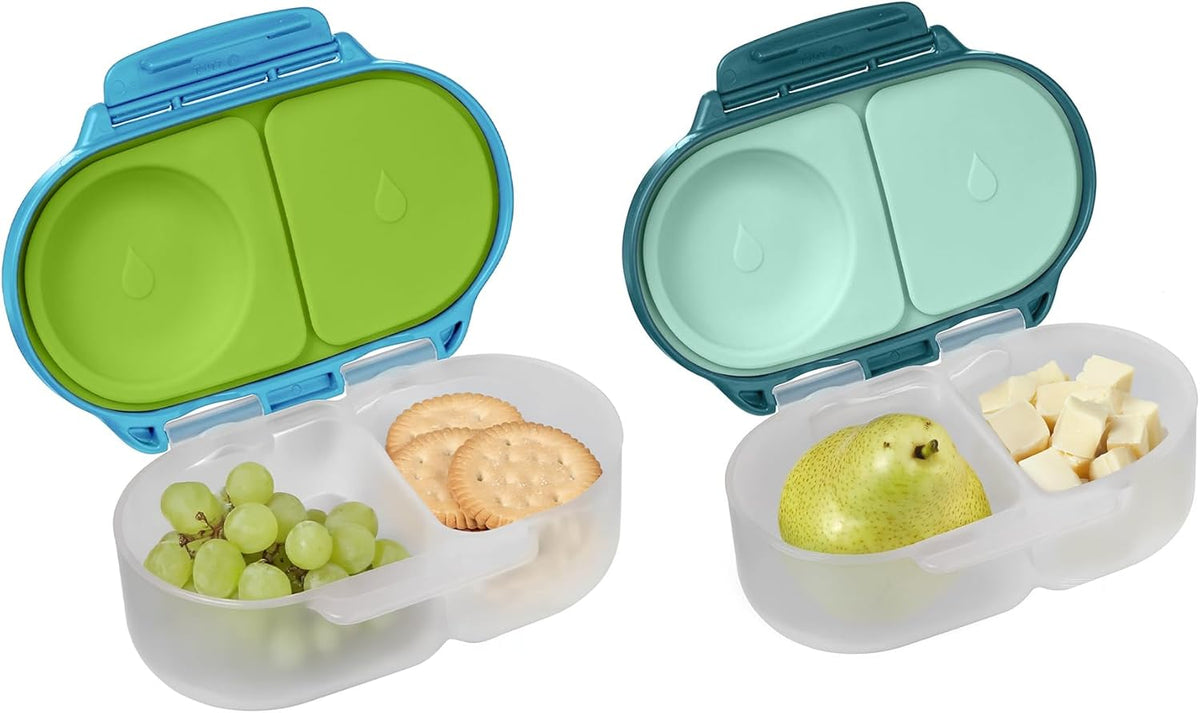 b.box Snack Box (2-pack) Reusable Snack Containers with Lids – Bento Box for Kids & Toddlers, Leakproof Lunch Box, BPA-Free and Dishwasher Safe Snack Container (O'Breeze + Emerald, 1 3/4 Cup)