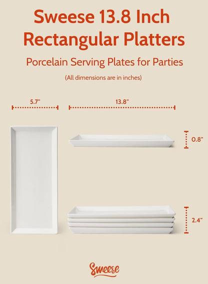 Sweese Rectangular Porcelain Platters, Serving Trays for Parties, 13.8 Inch Large Serving Dishes for Steak, Taco, Sushi, Appetizer, Cake