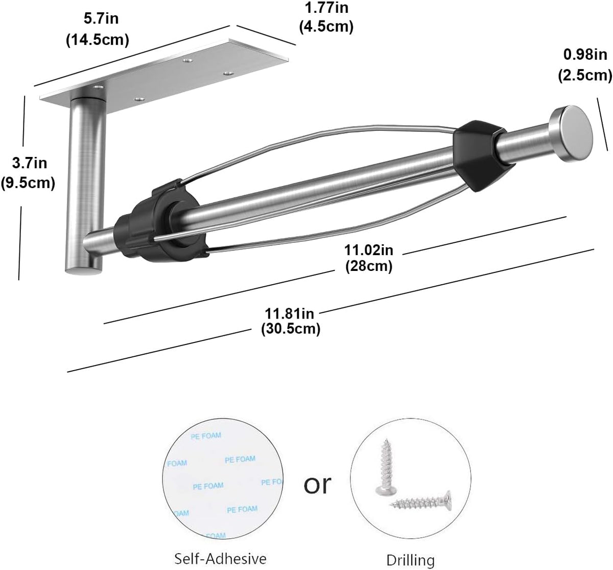 VAEHOLD Self Adhesive Paper Towel Holder Under Cabinet Mount, Wall Mounted Paper Towel Roll Holder with Damping Effect for Kitchen, Bathroom, Wall - SUS304 Stainless Steel (Brushed Silver)