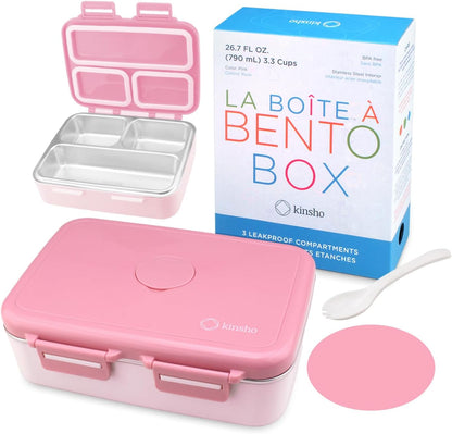 Stainless Steel Bento Box Lunch Container for Kids Adults with Removable Tray, Leakproof Silicone Seals, BPA Free 26 oz/790 mL (Pink)