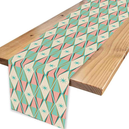 Geometric Table Runner, Retro Mid Century 1950s Modern Abstract Teal Pink Checkboard Coffee Table Center Decor for Home Kitchen Dining Patio Holiday Party Table Decorations, 13"x108" Inch