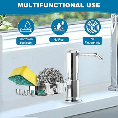 Soap Dispenser for Kitchen Sink, Built in Soap Dispenser Pump with Sponge Holder,Under Counter Brushed Nickel ABS Pump Head with 40" Extension Tube Kit(Silver)