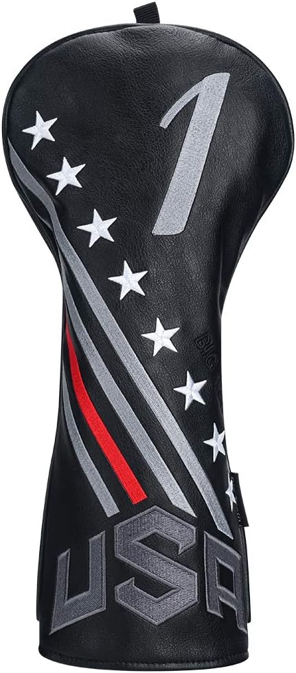 Big Teeth Golf Cover USA Stripe and Star Headcover Covers, Driver Fairway Wood Hybrid Headcovers Fits Blade Mallet Putter Iron and Woods with Magnetic Club Protector Pu Leather Golf Accessories