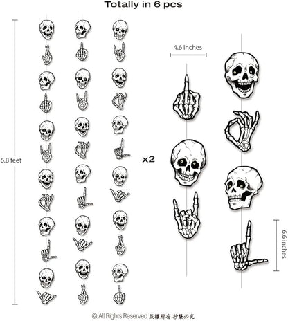 Cheerland Halloween Garland Skull Party Decorations Skeleton Finger for College Banner Spooky Garlands Adult Skeleton Birthday Party Decoration Haunted House Streamers Hanging Teen Dorm Decor 6 Pcs