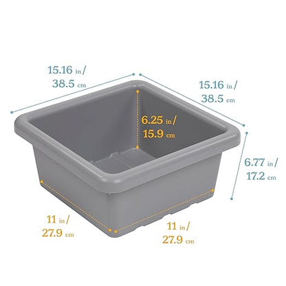ECR4Kids Stackable Square Bins with Non-Snap Lids, Multipurpose Organization, Grey, 2-Pack