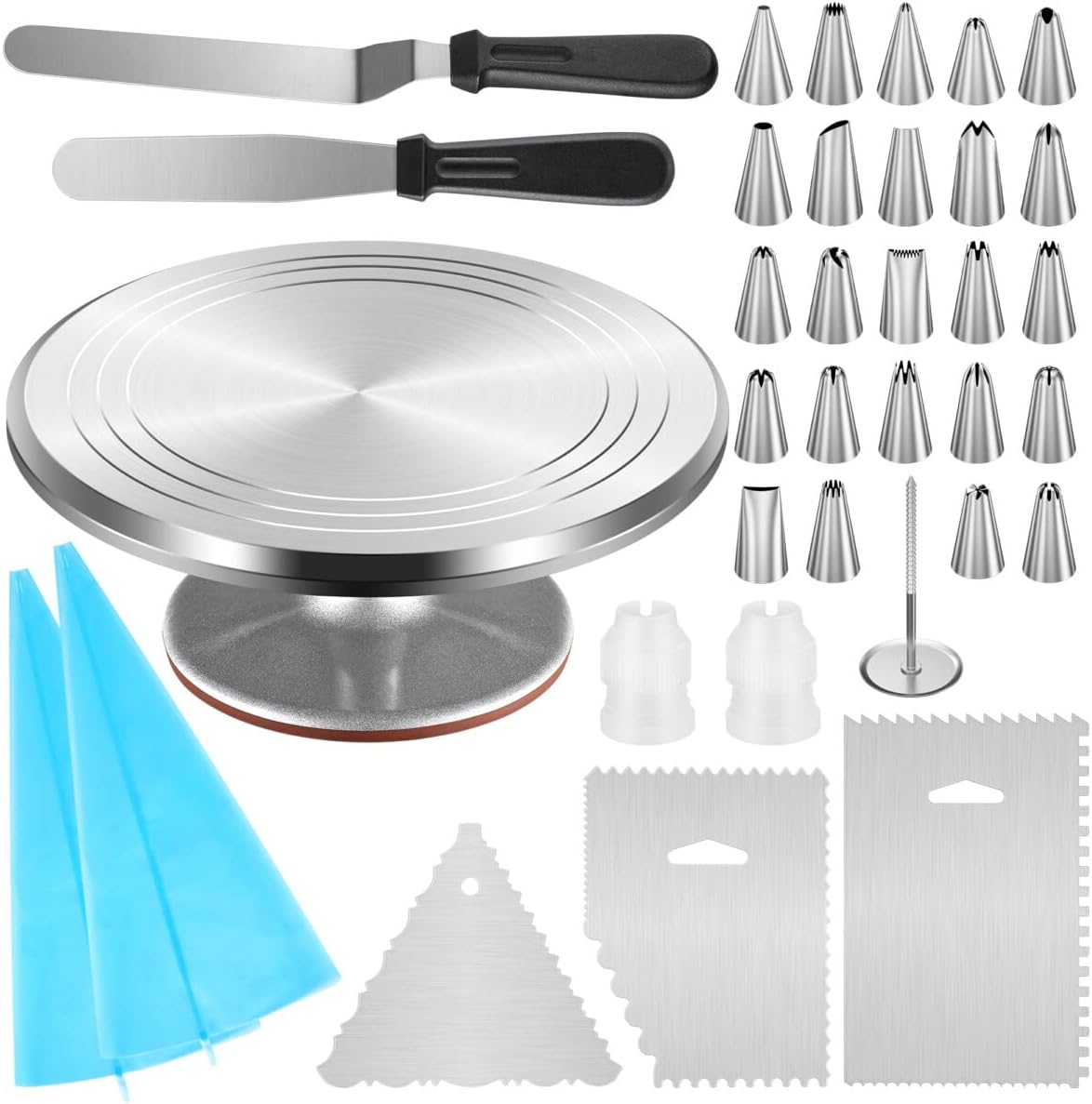 Kootek Aluminium Cake Turntable, 12 Inch Rotating Cake Stand, 35 pcs Cake Decorating Kit Supplies with 24 Numbered Icing Piping Tips