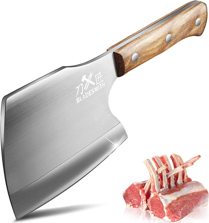Bladesmith Meat Cleaver Butcher Axe Bone Chopper Heavy Duty - 6.3'' Bone Cutting Knife Bone Breaker, Stainless Steel Thicken Blade & Pear Wood Handle