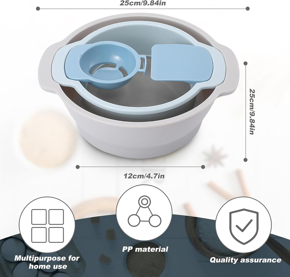 4-in-1 Baking Tools Set, Multifunctional Flour Sifter, Egg Separator, Mixing Bowl & Dough Scraper for Pastry & Cake Making