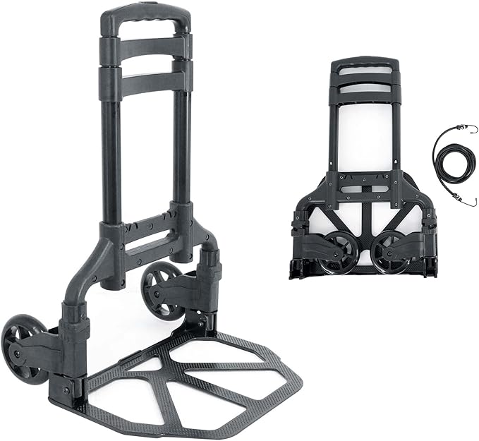 Rockville GigMate 154 lbs DJ/Musician Aluminum Trolley Hand Truck, Folds Flat, Large Rubber Wheels, Bungee Cord Included, Adjustable Height, for DJs and Musicians Transporting Gear