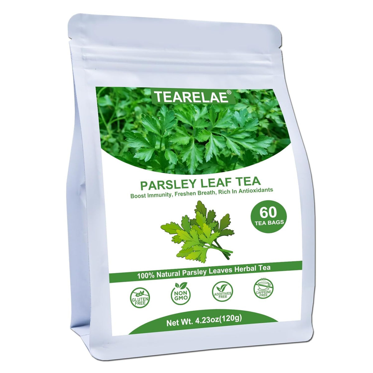 Tearelae - Parsley Tea Bags - 60 Count - 100% Pure Natural Parsley Leaves - Boost Immunity, Freshen Breath - Non-GMO - Caffeine-Free