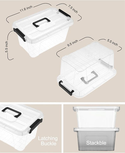NUMIFUN Plastic Storage Bins with Lids 6 Pack Storage Organizer, 7 Quart Stackable Storage Bins with Buckle-Up Latches and Handle Storage totes easy for Home Office Pantry Organization, Clear Lids