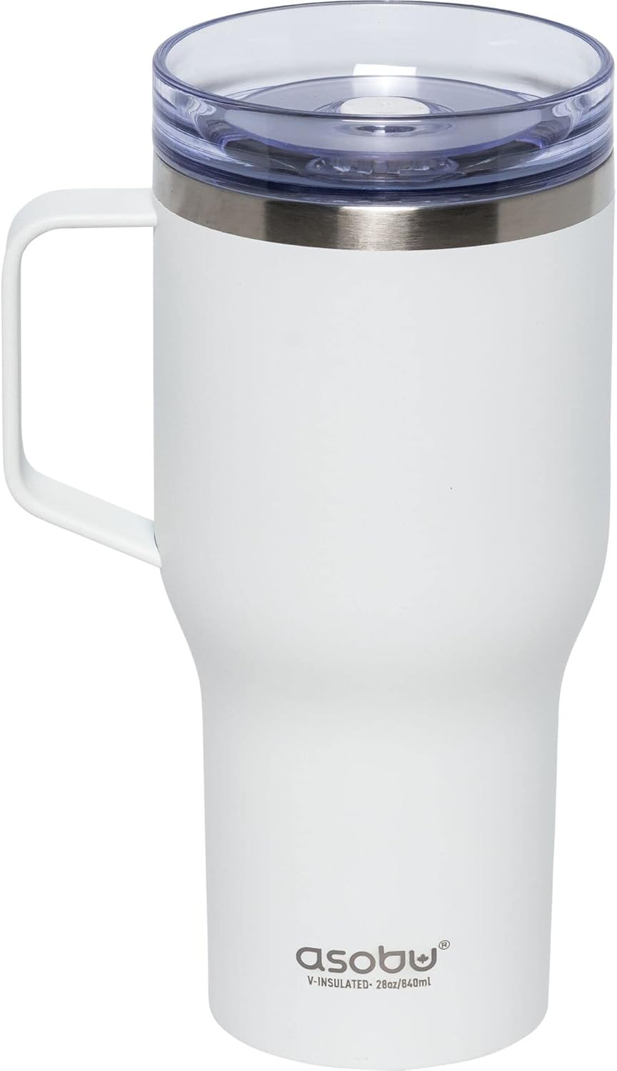 asobu 360 Travel Mug – 28oz Vacuum Insulated Stainless Steel Mug with 360° Spill-Proof Lid and Handle – Keeps Drinks Hot 12H / Cold 24H