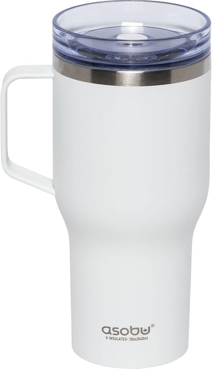 asobu 360 Travel Mug – 28oz Vacuum Insulated Stainless Steel Mug with 360° Spill-Proof Lid and Handle – Keeps Drinks Hot 12H / Cold 24H