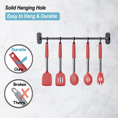 Silicone Spatula and Cooking Spoon,5 Pack Non-Stick Cooking Utensils for Kitchen，Heat Resistant Solid & Slotted Spoons and Spatulas