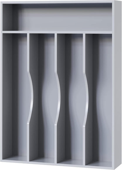 Bellsal Grey Utensil Organizer 10 Inch Silverware Tray for Drawer Utensil Holder Cutlery Organizer Kitchen Drawer Organizer 5 Compartment Small Narrow Bamboo