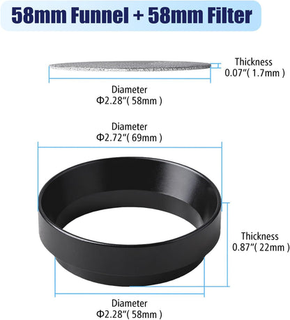 58.5mm Espresso Dosing Funnel and Puck Screen Set, Espresso Coffee Dosing Ring & 1.7mm 316 Stainless Steel Espresso Portafilter for Coffee Portafilter Filter Basket