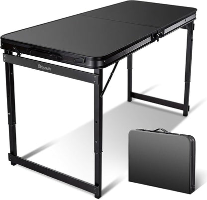 3.3FT x 2FT Folding Camping Table with Aluminum Alloy Legs, Adjustable Height Portable Outdoor Picnic Table for Camping, Travel, Parties, Kids Crafts, and Market Vendor Use