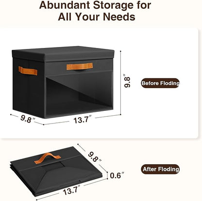 Homsorout Large Storage Bins with Lids - 3 Pack Foldable Decorative Organizers with Clear Windows & Handles, Cube Storage Organizers for Clothes, Blankets, Sweaters, Sheets, Black