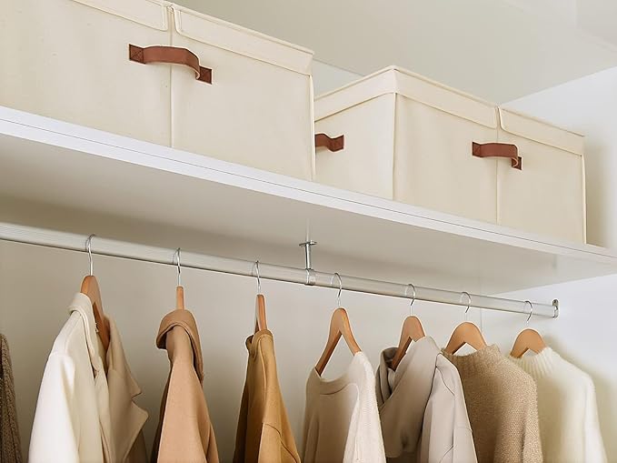 StorageWorks Extra Large Storage Bins with Double-Open Lid, 55L Fabric Baskets with Divider Board, Boxes for Clothes, Linen Closet Organizers with Handles, Ivory White, 2-Pack