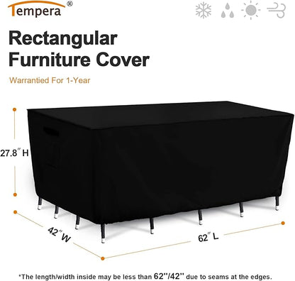 Tempera Patio Furniture Covers,Outdoor Table And Chair Covers Waterproof, Outdoor Dining Set Cover,Heavy Duty Rectangle Patio Furniture Cover,62''L x 42''W x 27.8''H,Black