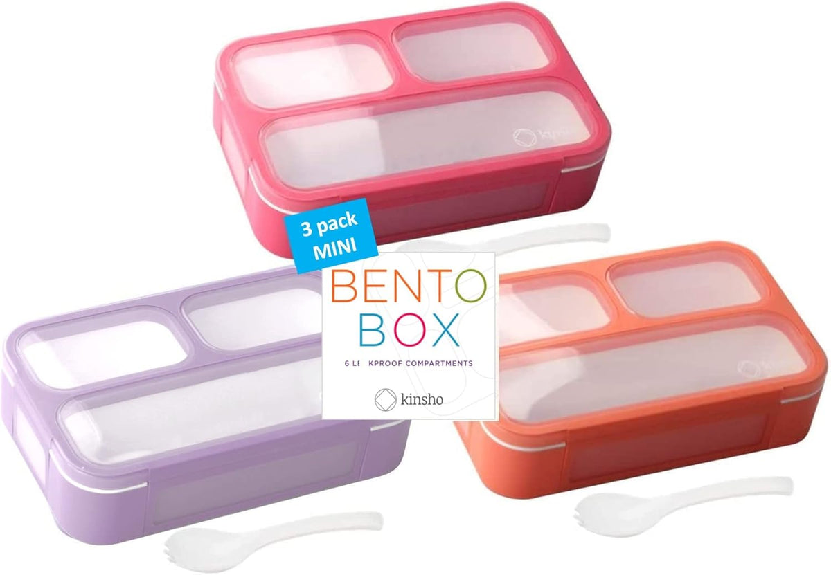 kinsho Mini Lunch-Box Snack Containers for Kids, Small Bento-Box Portion Container, Toddler Pre-School, Leak-proof Boxes for Work, Travel