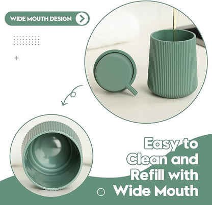YAUKPH Striped Liquid Hand Soap Dispenser with Leak-Proof Pump for Bathroom and Kitchen Countertop 11oz Sage Green